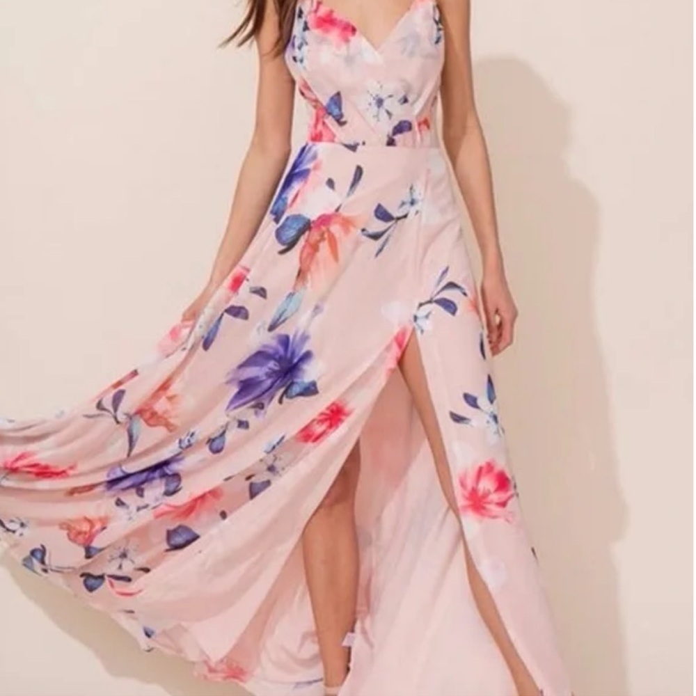 Yumi Kim Chiffon Floral Flowy maxi dress Feminine Side Slit Party Wedding SZ XS